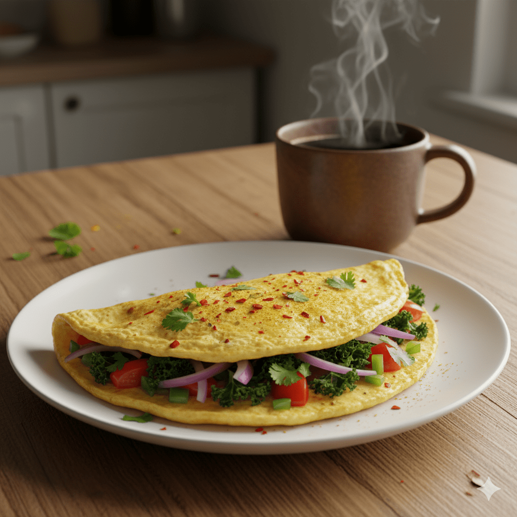 Fluffy Veggie Omelet with an Indian Kick&nbsp;🌶️🍳